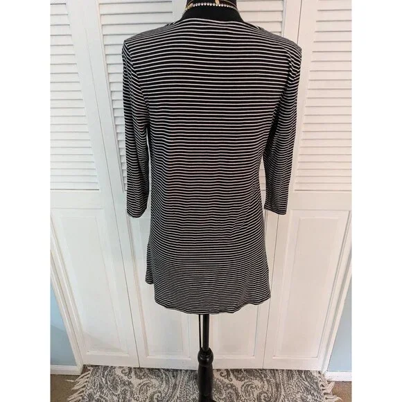 Chico’s Top Women's SP/0P Black White Striped Pocket Tunic Tee Nautical Minimal - Picture 7 of 10